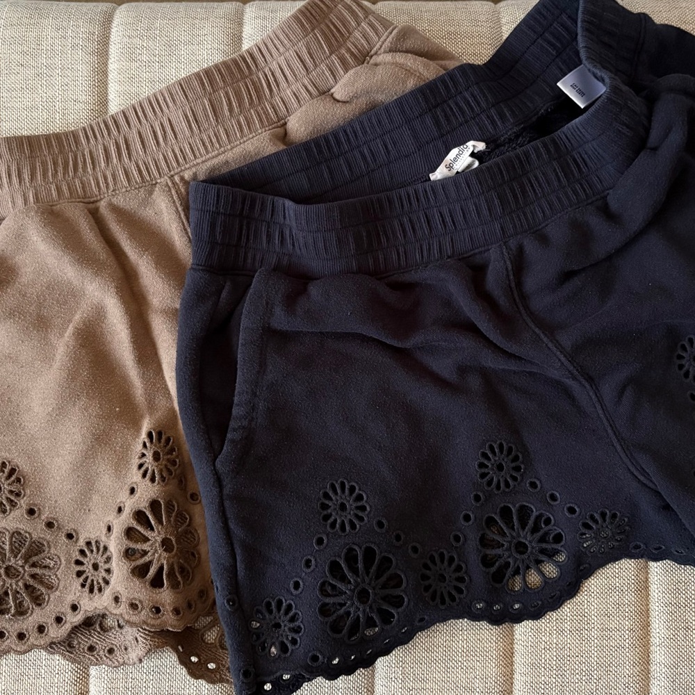 2 pair Splendid Knit sweatpants eyelet shorts